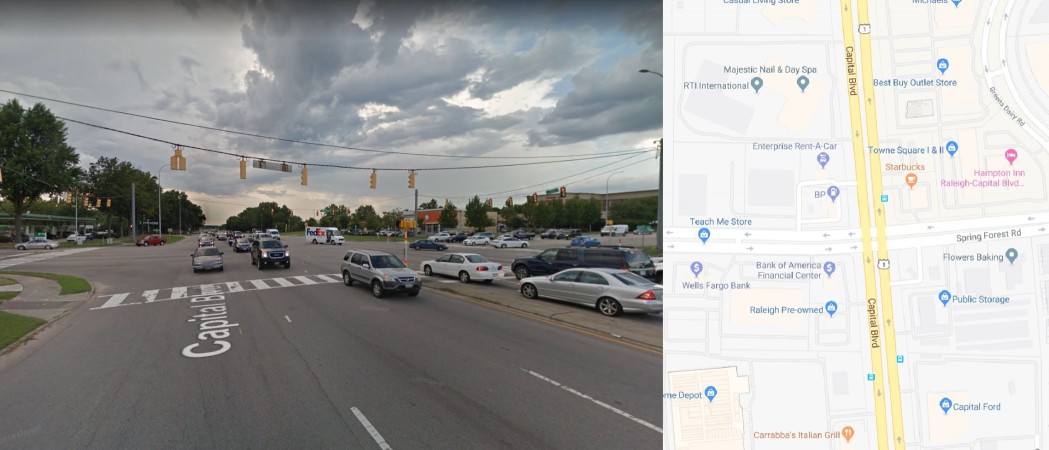 Spring Forest Rd: Would you be willing to give up some ability to enter nearby parking lots and business entrances if it would allow you to drive through this intersection more easily?