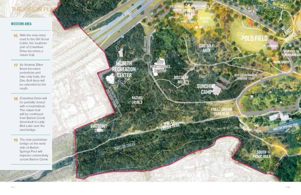 Draft map of Zilker Park Vision Plan - Western area