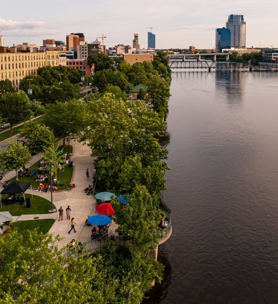 Canal Park and Grand River, looking towards downtown Grand Rapids