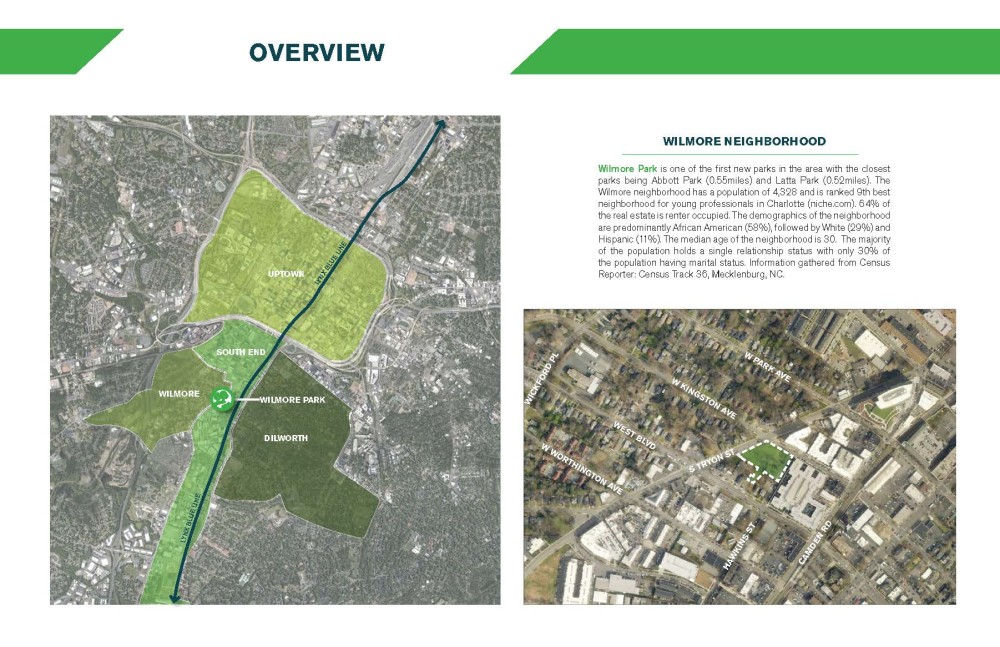Image of a map that shows the location of Wilmore Centennial Park with text about the neighborhood. 