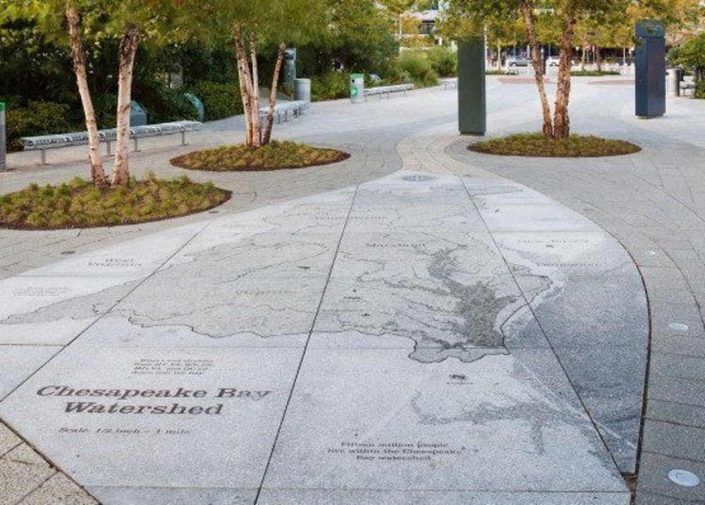 Interpretive plaza with map of the Chesapeake