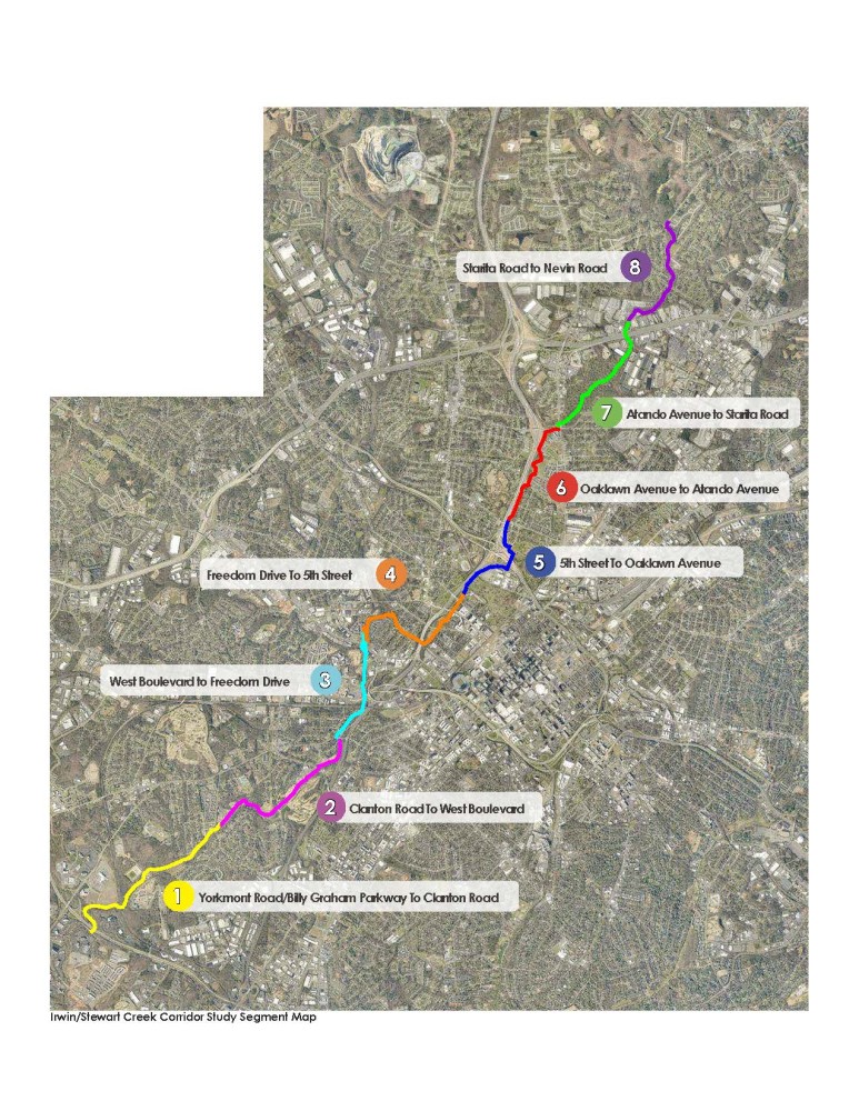 Map of Irwin/Stewart Creek Greenway study area. 
