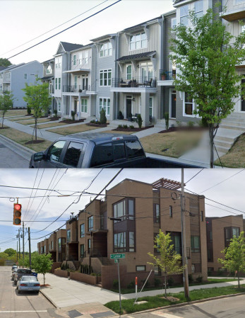Are townhouses appropriate in areas currently characterized by detached single-family houses within walking distance of BRT stations?