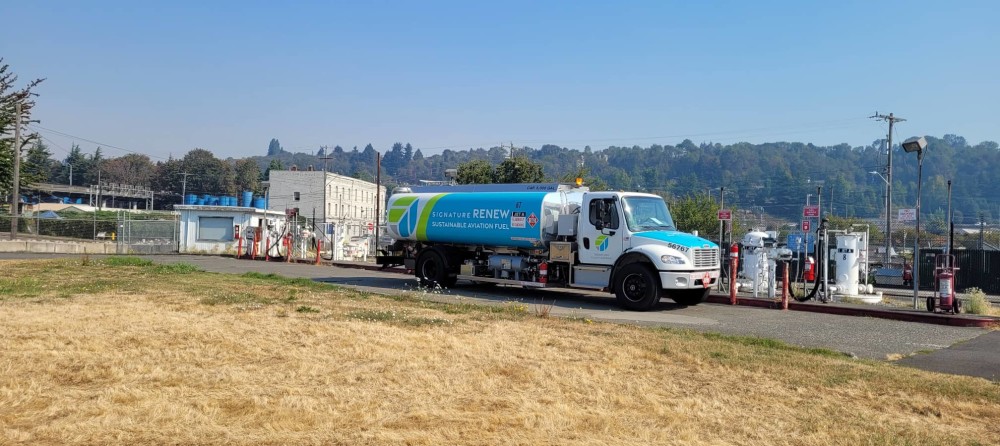 Image of a fuel tanker at the fuel farm.
