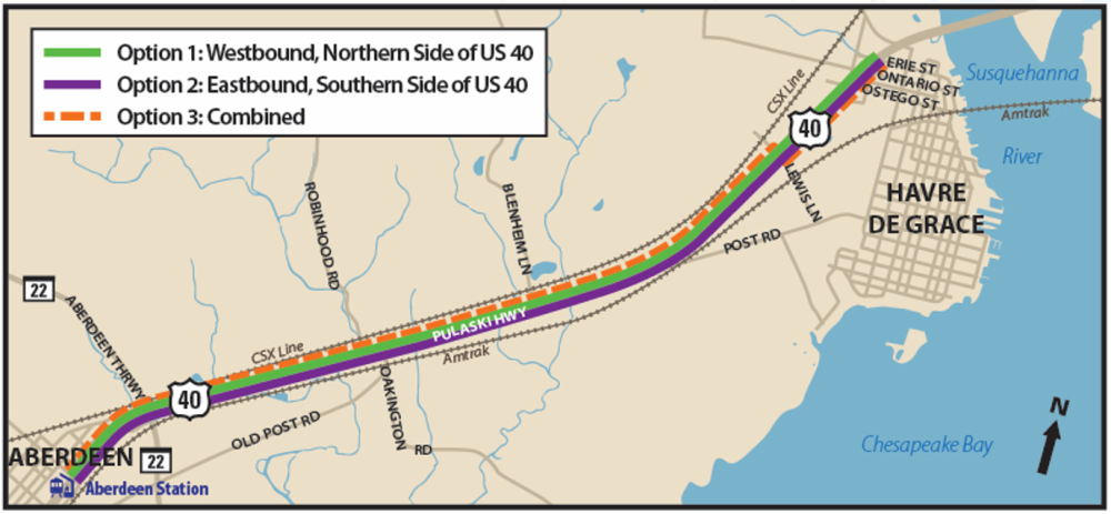 Options for Concept Plan for Bicycle and Pedestrian Improvements along US 40 (Aberdeen to Havre de Grace)